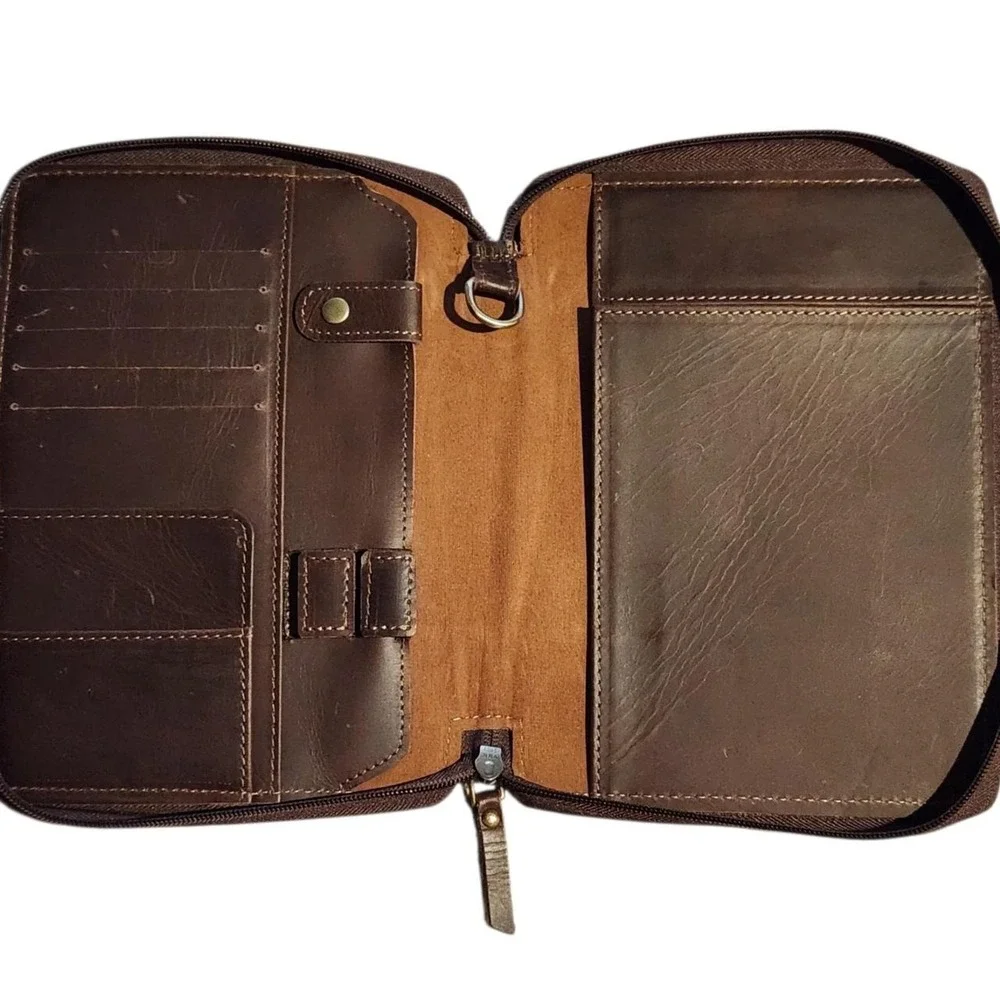 Espresso Leather Professional Premium Zippered Brown Folio Tech Case Old Money
